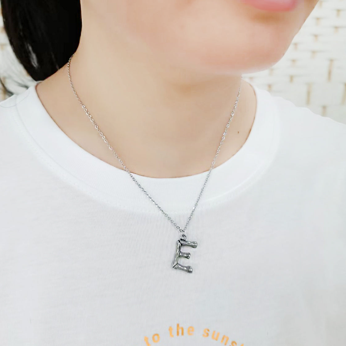 TK3853E High Polished Stainless Steel Chain Initial Pendant - Letter E-1