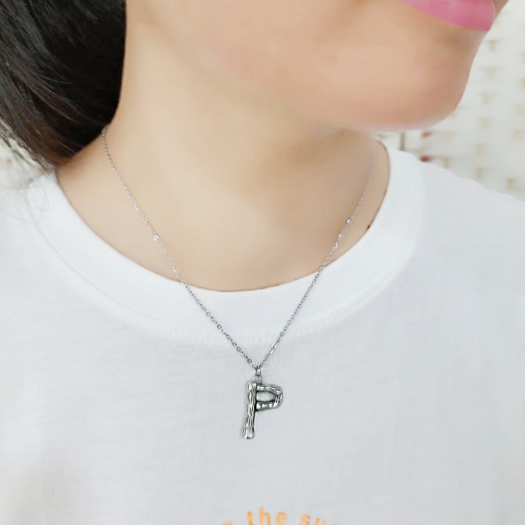 TK3853P High Polished Stainless Steel Chain Initial Pendant - Letter P-1