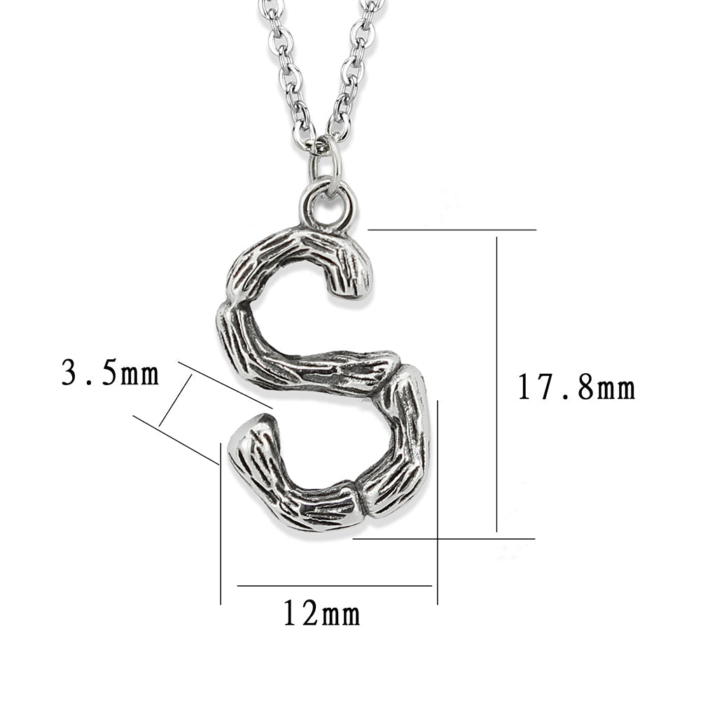 TK3853S High Polished Stainless Steel Chain Initial Pendant - Letter S-2