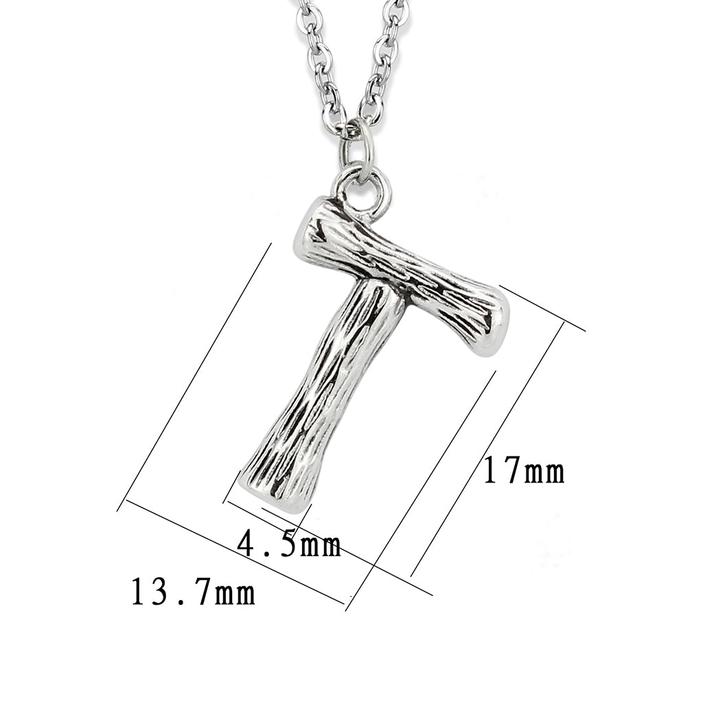 TK3853T High Polished Stainless Steel Chain Initial Pendant - Letter T-2