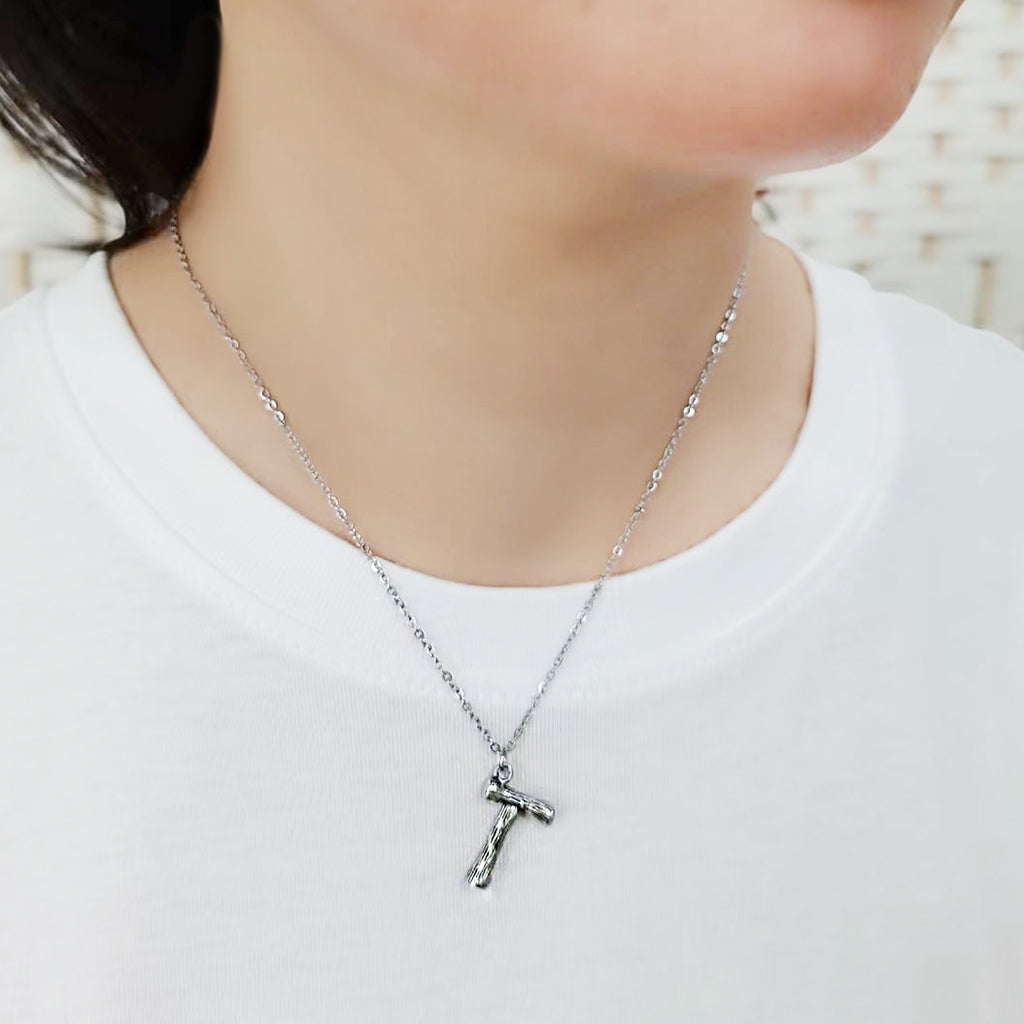 TK3853T High Polished Stainless Steel Chain Initial Pendant - Letter T-1
