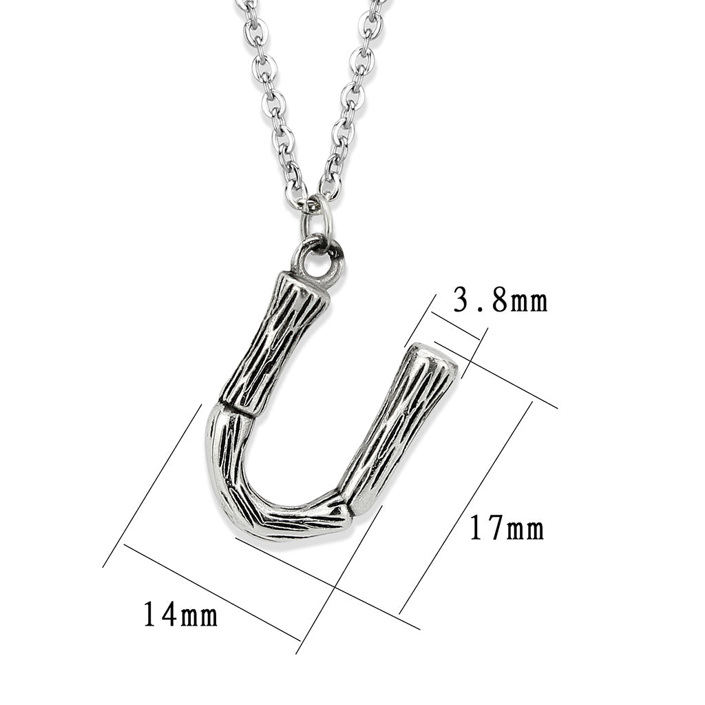 TK3853U High Polished Stainless Steel Chain Initial Pendant - Letter U-2