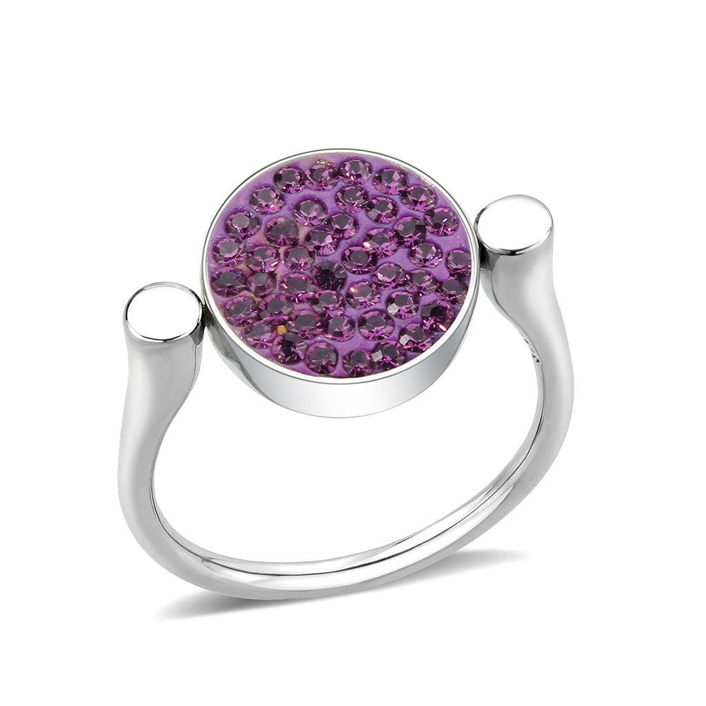 TK385402 - High polished (no plating) Stainless Steel Ring with Top Grade Crystal in Amethyst-0