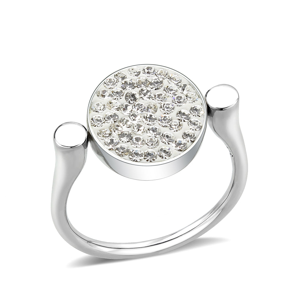 TK385404 - High polished (no plating) Stainless Steel Ring with Top Grade Crystal in Clear-0