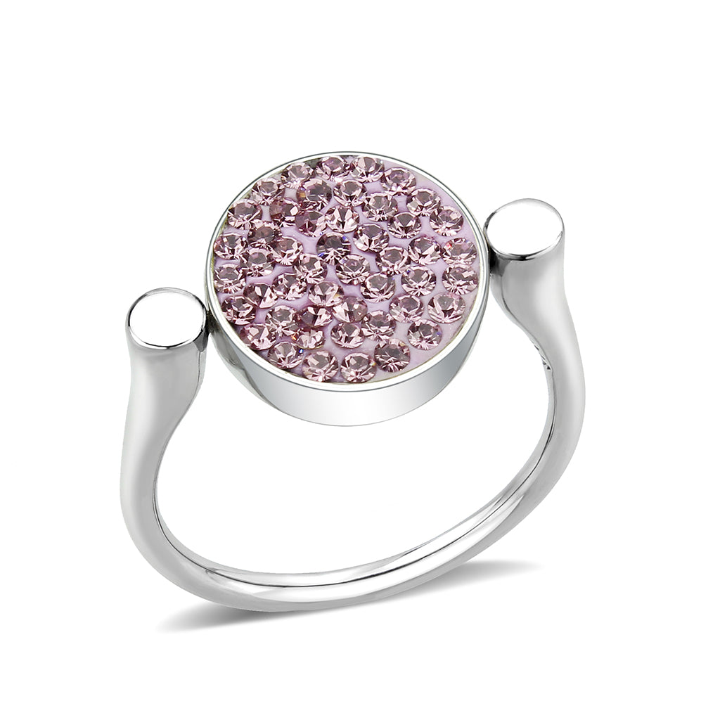 TK385406 - High polished (no plating) Stainless Steel Ring with Top Grade Crystal in LightAmethyst-0