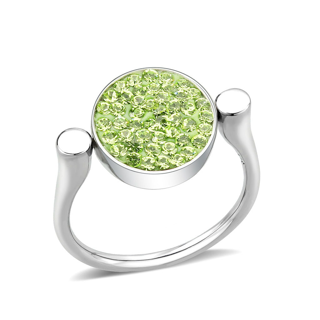 TK385408 - High polished (no plating) Stainless Steel Ring with Top Grade Crystal in Peridot-0