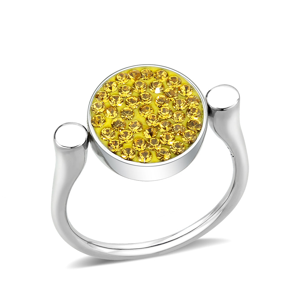 TK385411 - High polished (no plating) Stainless Steel Ring with Top Grade Crystal in Topaz-0