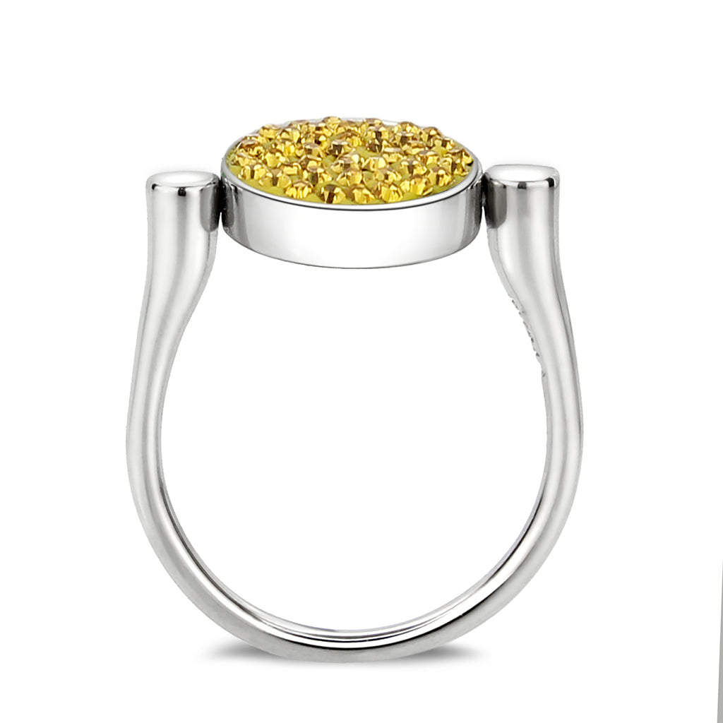 TK385411 - High polished (no plating) Stainless Steel Ring with Top Grade Crystal in Topaz-3