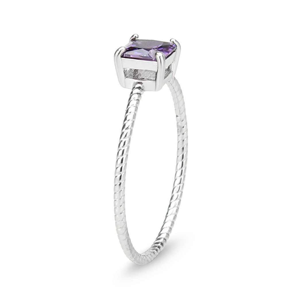 TK3856 - High polished (no plating) Stainless Steel Ring with AAA Grade CZ in Amethyst-3