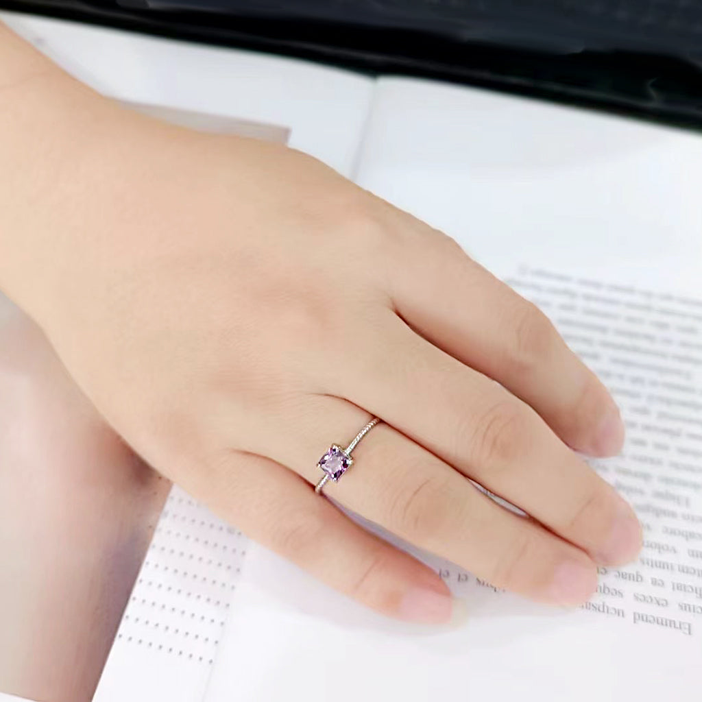 TK3856 - High polished (no plating) Stainless Steel Ring with AAA Grade CZ in Amethyst-4