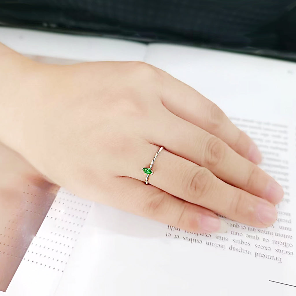 TK3861 - High polished (no plating) Stainless Steel Ring with Synthetic in Emerald-4
