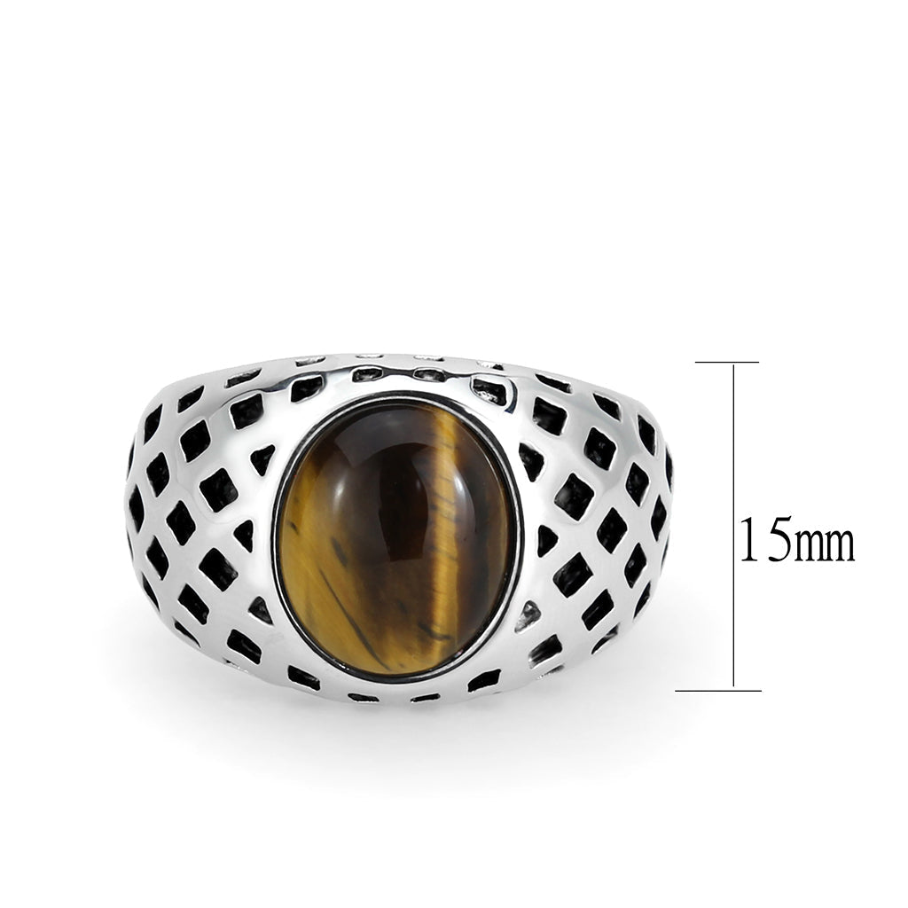 TK3875 - High polished (no plating) Stainless Steel Ring with Synthetic in Topaz-1