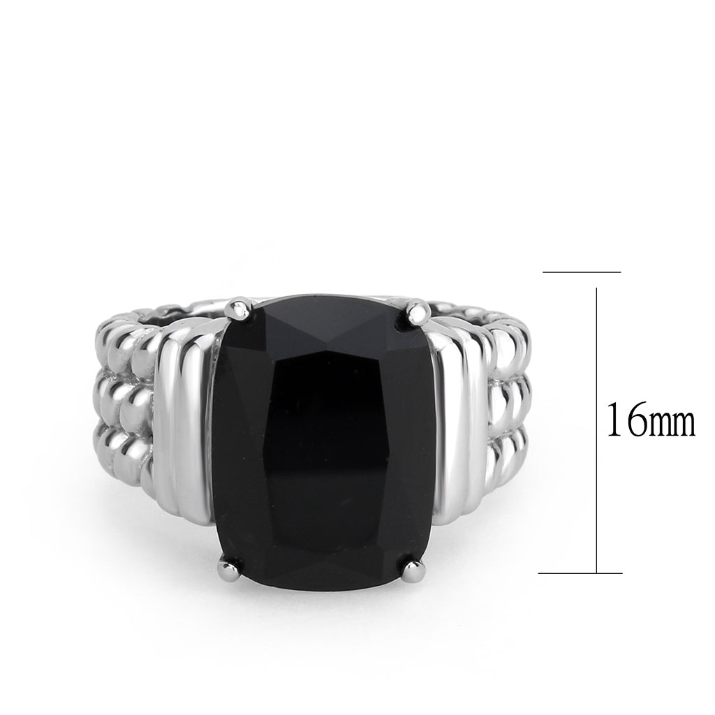 TK3876 - High polished (no plating) Stainless Steel Ring with Synthetic in Jet-1