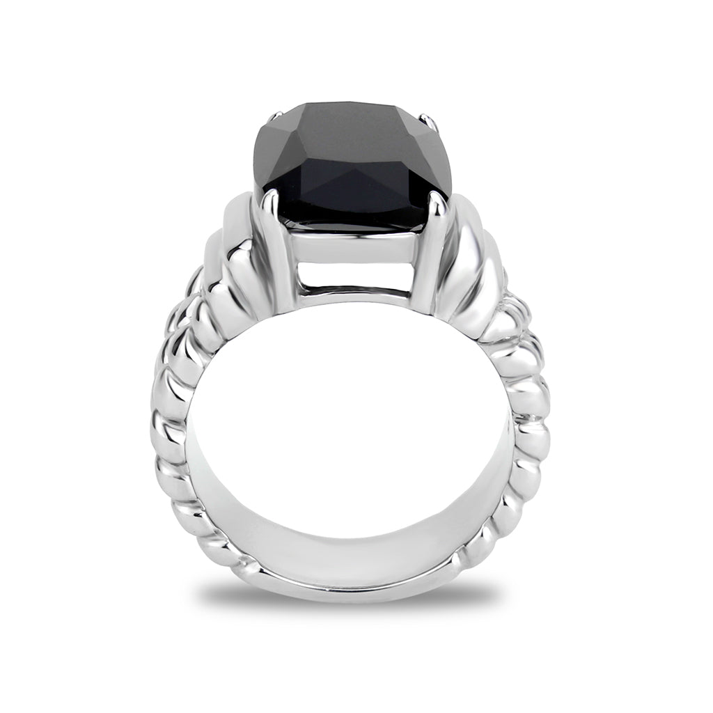 TK3876 - High polished (no plating) Stainless Steel Ring with Synthetic in Jet-2