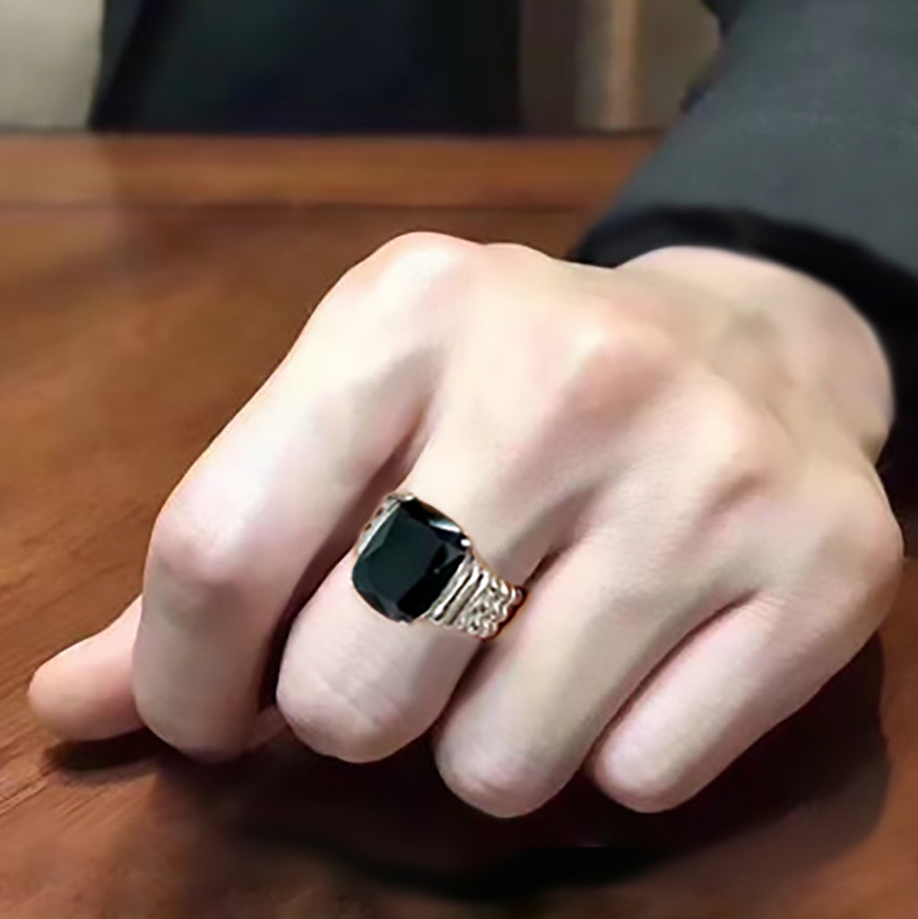 TK3876 - High polished (no plating) Stainless Steel Ring with Synthetic in Jet-4
