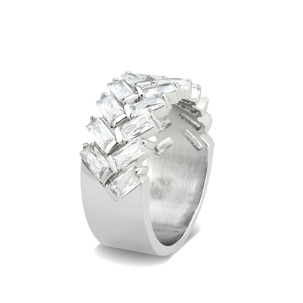 TK3877 - High polished (no plating) Stainless Steel Ring with AAA Grade CZ in Clear-3