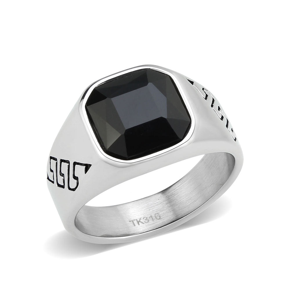 TK3889 - High polished (no plating) Stainless Steel Ring with AAA Grade CZ in Jet-0