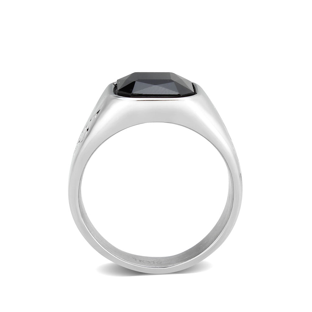 TK3889 - High polished (no plating) Stainless Steel Ring with AAA Grade CZ in Jet-2
