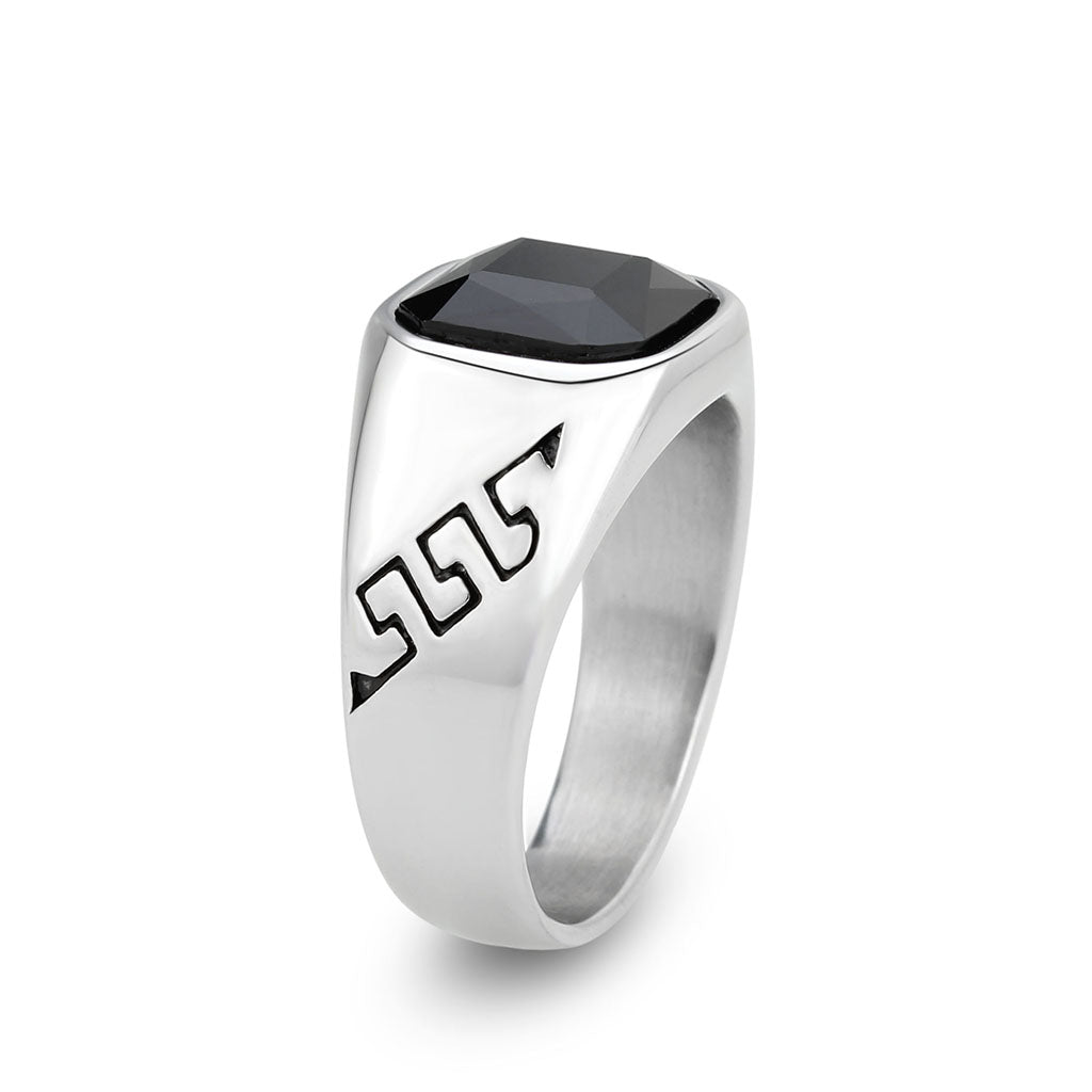 TK3889 - High polished (no plating) Stainless Steel Ring with AAA Grade CZ in Jet-3