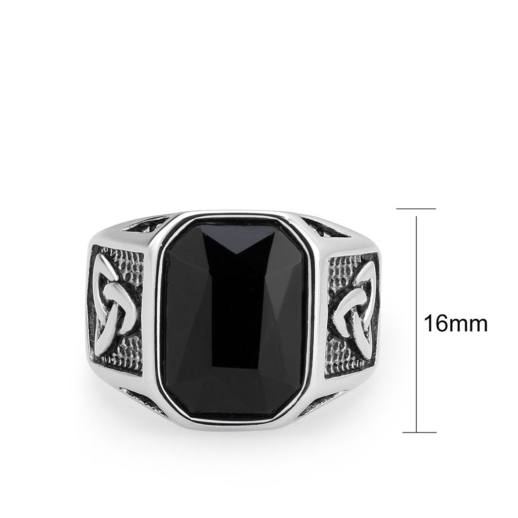 TK3890 - High polished (no plating) Stainless Steel Ring with Top Grade Crystal in Jet-1