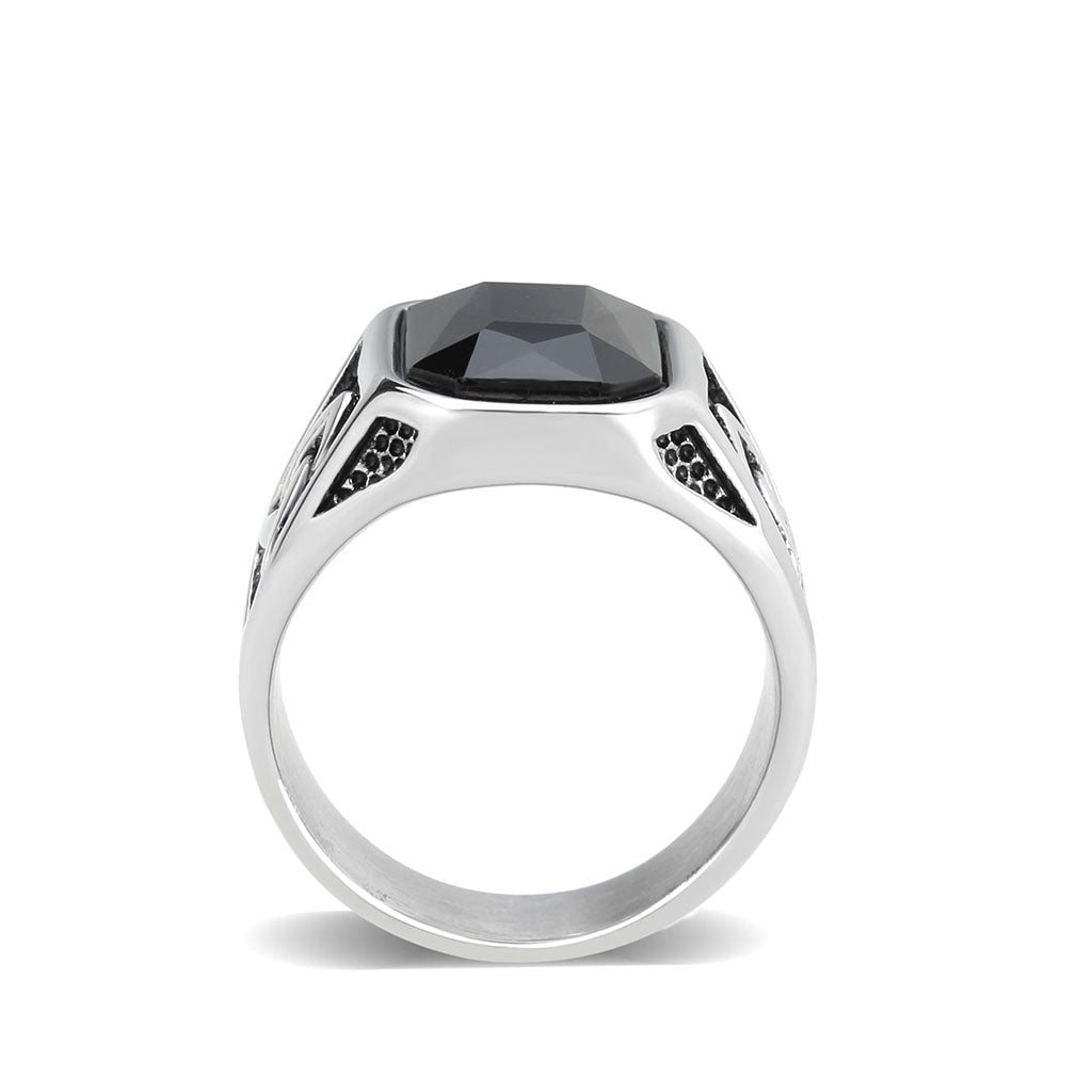 TK3890 - High polished (no plating) Stainless Steel Ring with Top Grade Crystal in Jet-2