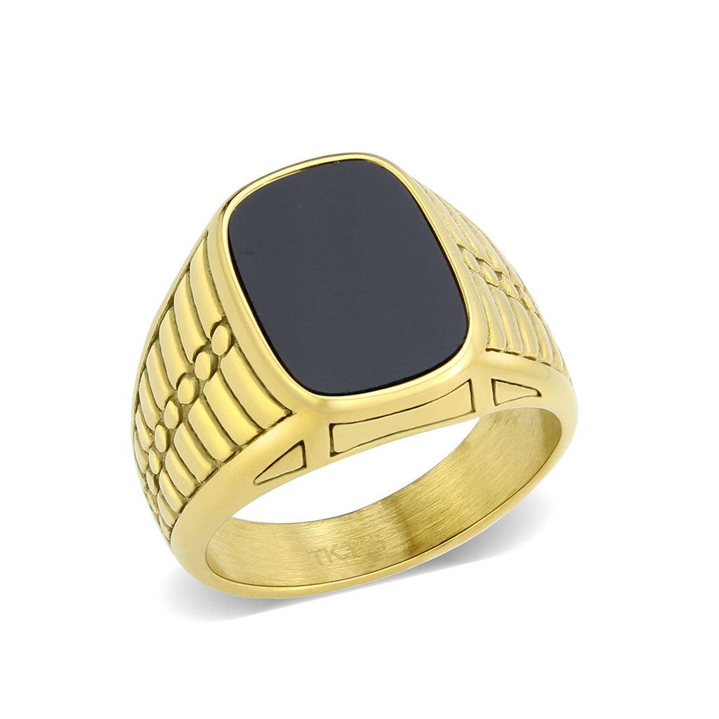 TK3891 - IP Gold(Ion Plating) Stainless Steel Ring with Synthetic in Jet-0