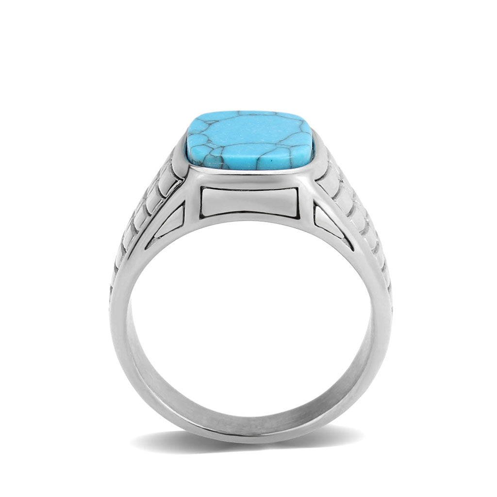 TK3892 - High polished (no plating) Stainless Steel Ring with Synthetic in Turquoise-2