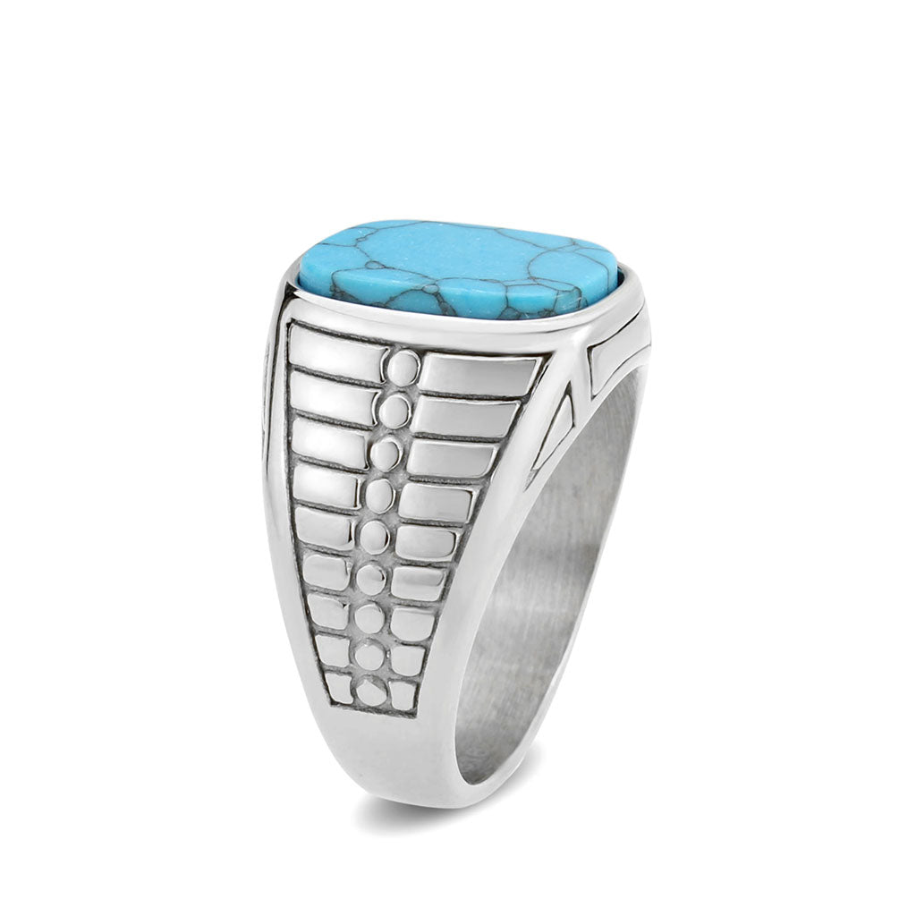 TK3892 - High polished (no plating) Stainless Steel Ring with Synthetic in Turquoise-3