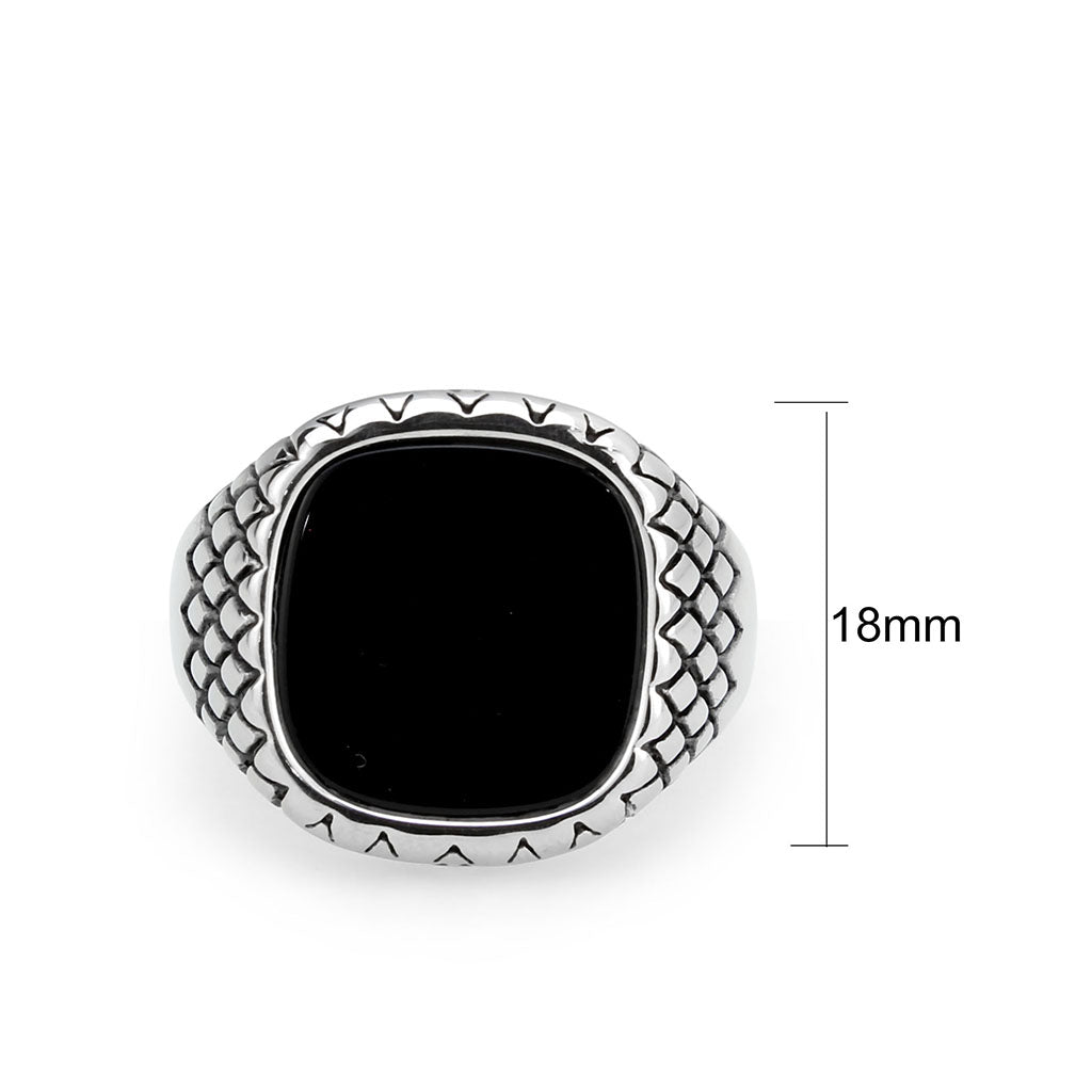 TK3893 - High polished (no plating) Stainless Steel Ring with Synthetic in Jet-1