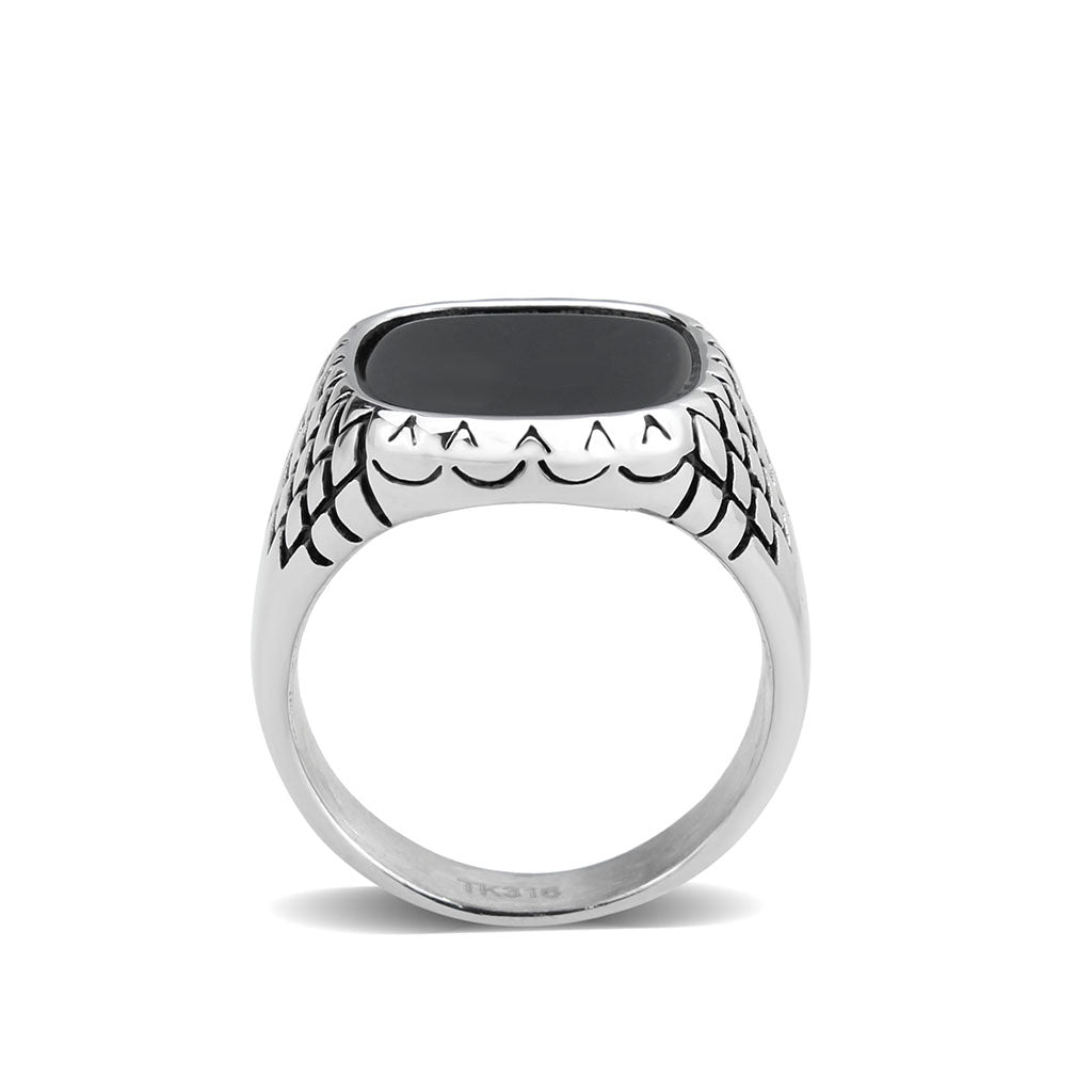 TK3893 - High polished (no plating) Stainless Steel Ring with Synthetic in Jet-2