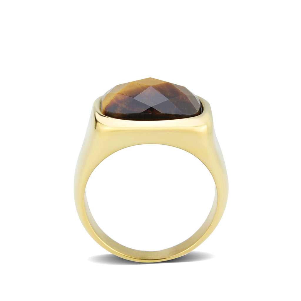 TK3894 - IP Gold(Ion Plating) Stainless Steel Ring with Synthetic in Amber-2