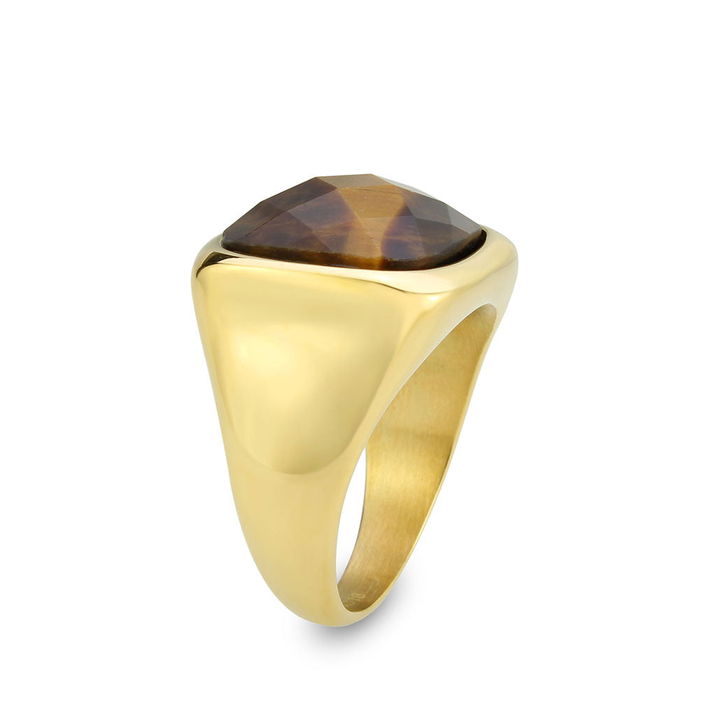 TK3894 - IP Gold(Ion Plating) Stainless Steel Ring with Synthetic in Amber-3