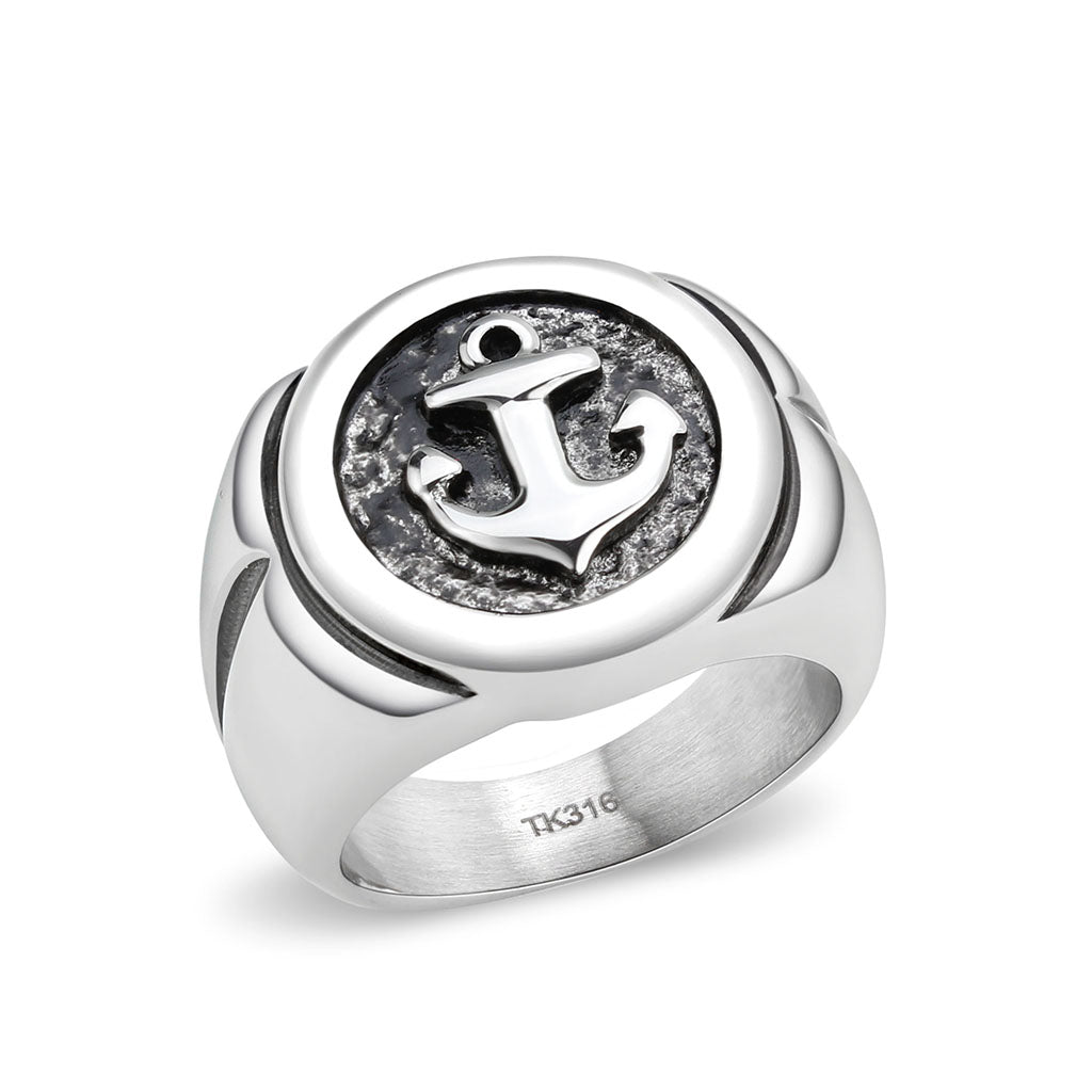 TK3895 - High polished (no plating) Stainless Steel Ring with Epoxy in Jet-0