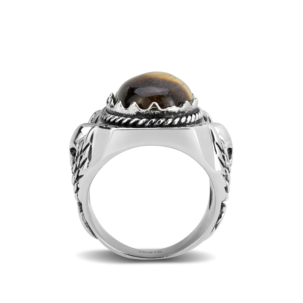 TK3896 - High polished (no plating) Stainless Steel Ring with Synthetic in Amber-2