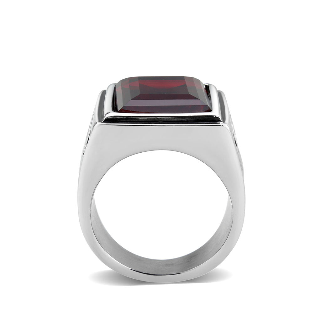 TK3897 - High polished (no plating) Stainless Steel Ring with AAA Grade CZ in Siam-2