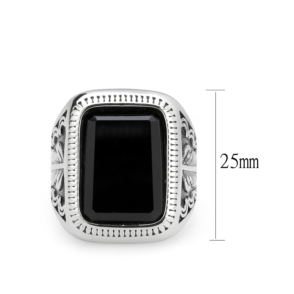 TK3899 - High polished (no plating) Stainless Steel Ring with Synthetic in Jet-1