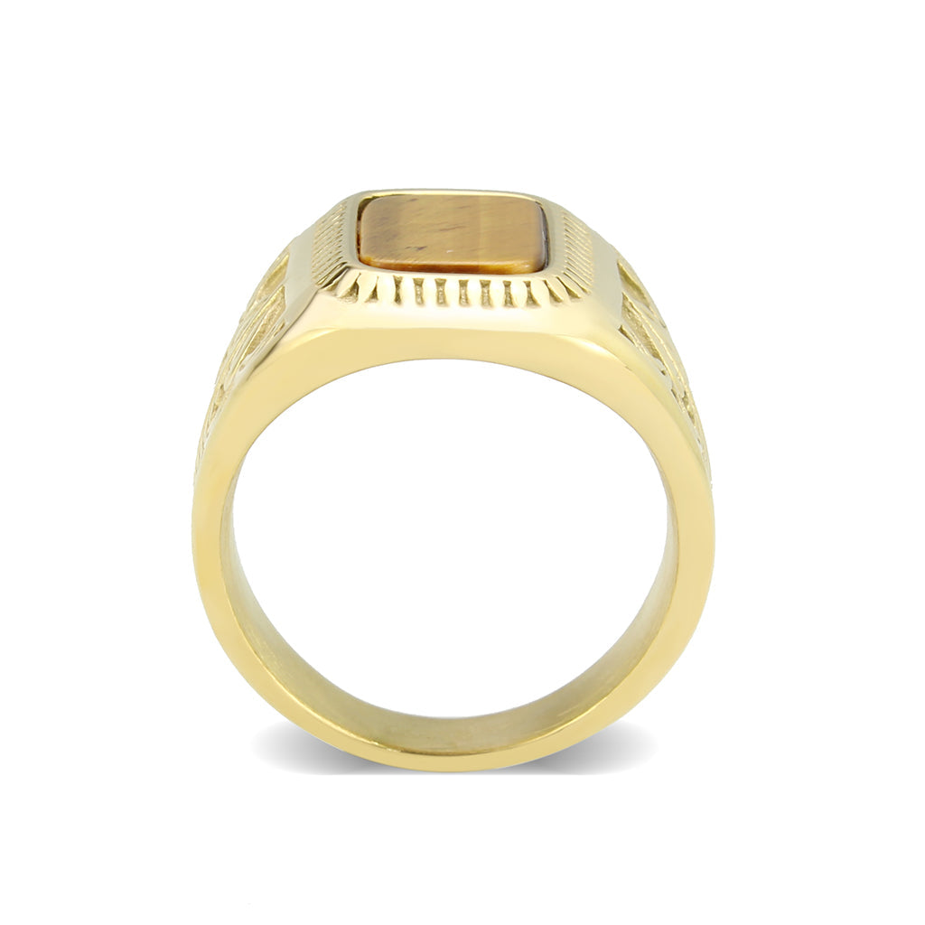 TK3900 - IP Gold(Ion Plating) Stainless Steel Ring with Synthetic in Amber-2