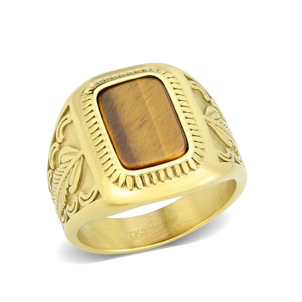 TK3900 - IP Gold(Ion Plating) Stainless Steel Ring with Synthetic in Amber-0