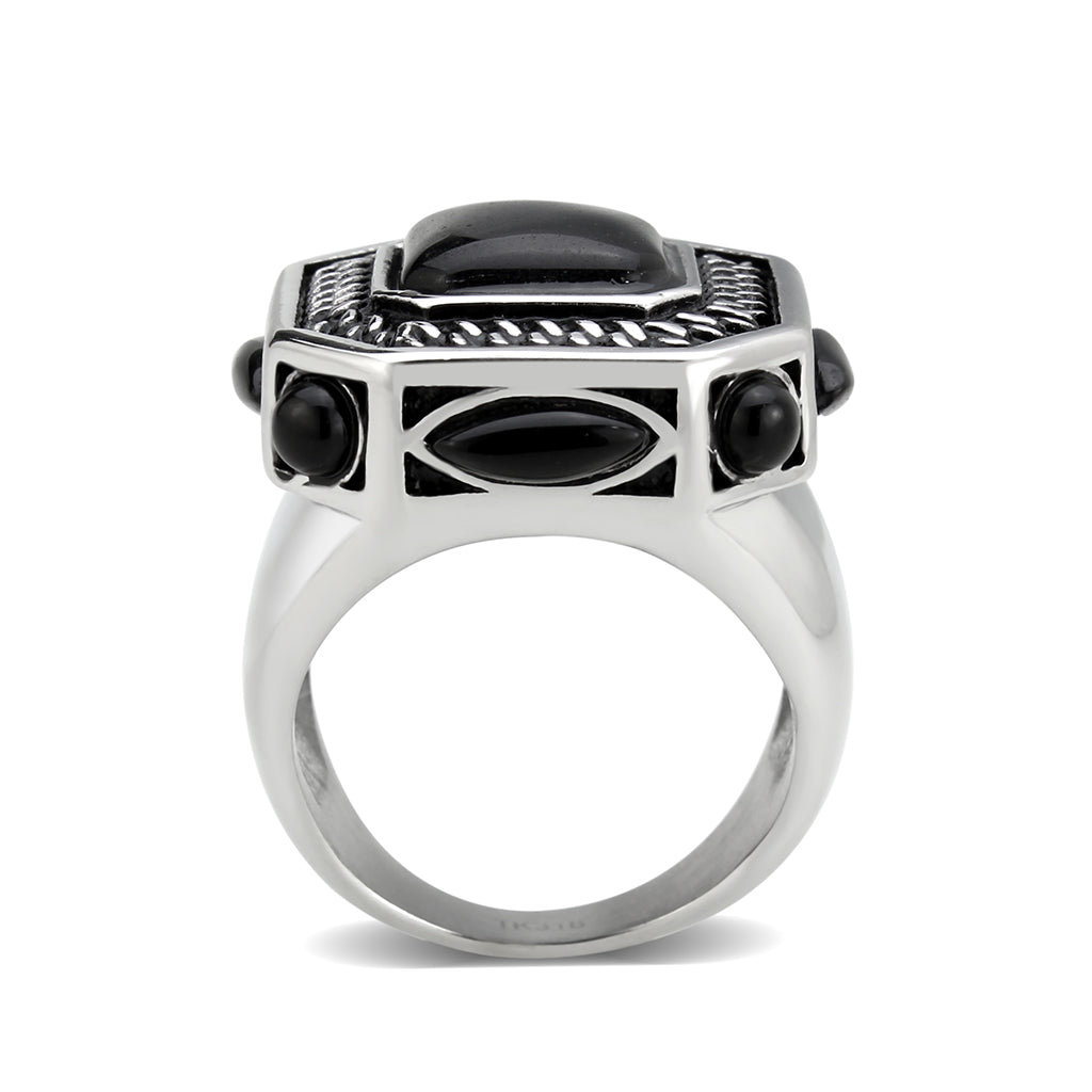TK3901 - High polished (no plating) Stainless Steel Ring with Synthetic in Jet-2