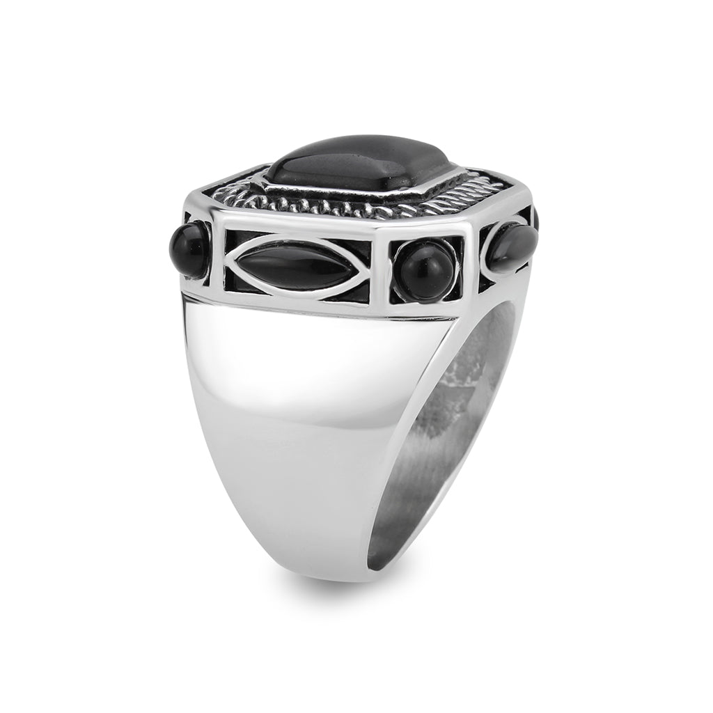 TK3901 - High polished (no plating) Stainless Steel Ring with Synthetic in Jet-3