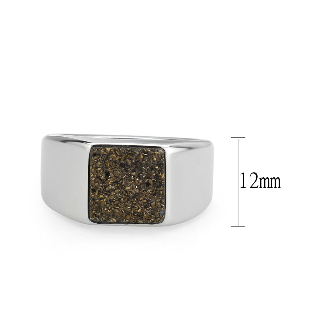 TK3904 - High polished (no plating) Stainless Steel Ring with Druzy in Brown-1