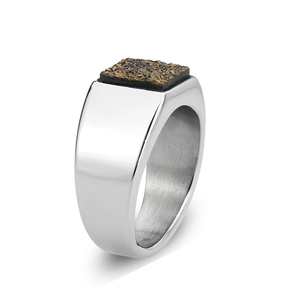 TK3904 - High polished (no plating) Stainless Steel Ring with Druzy in Brown-3