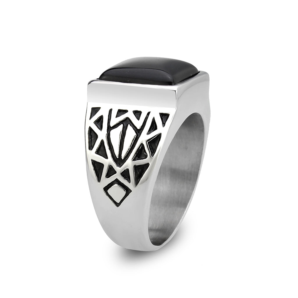 TK3905 - High polished (no plating) Stainless Steel Ring with Synthetic in Jet-3