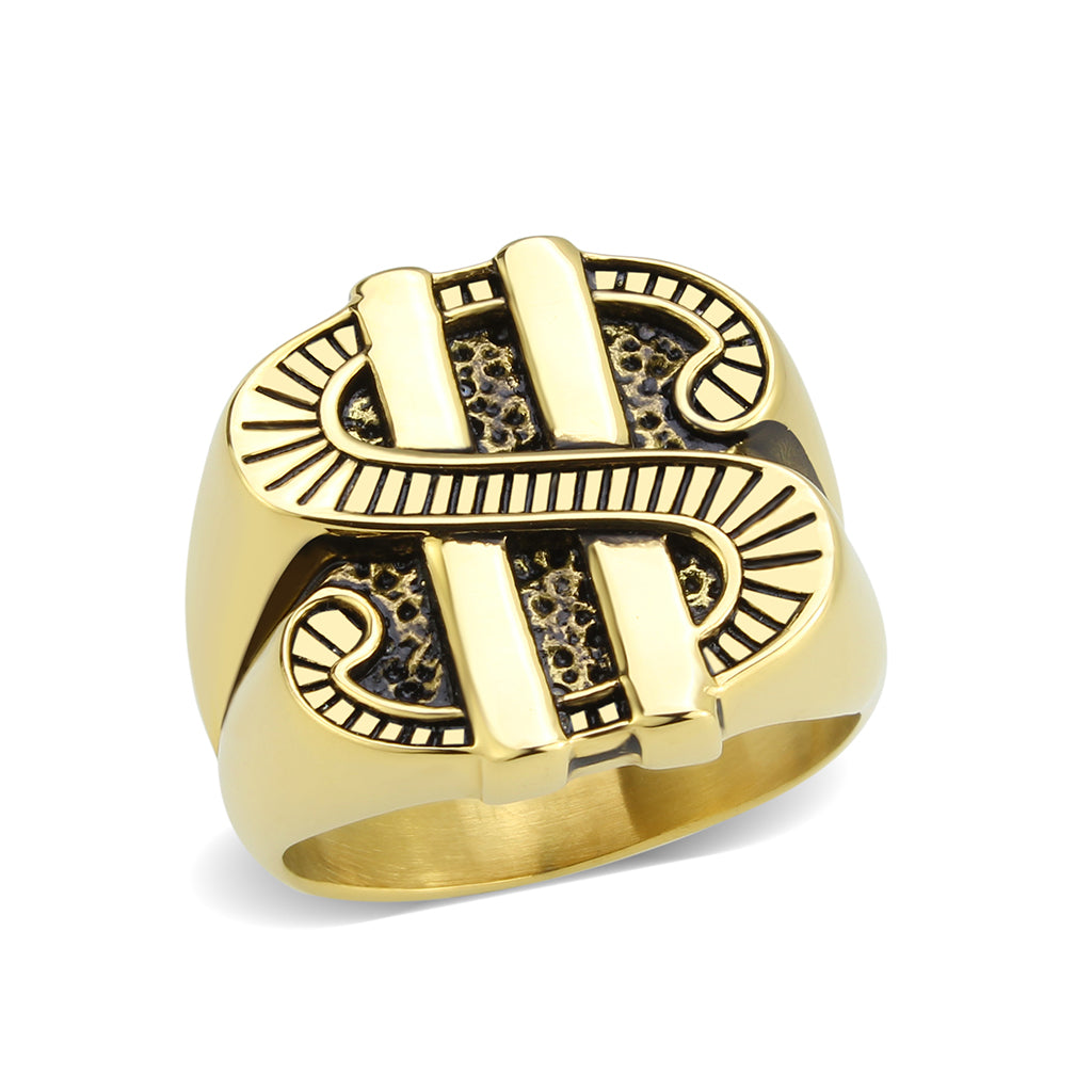 TK3907 - IP Gold(Ion Plating) Stainless Steel Ring with NoStone in Jet-0