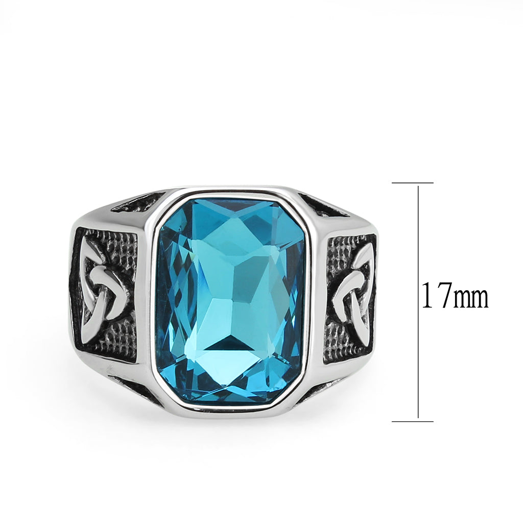 TK3908 - High polished (no plating) Stainless Steel Ring with Top Grade Crystal in SeaBlue-1