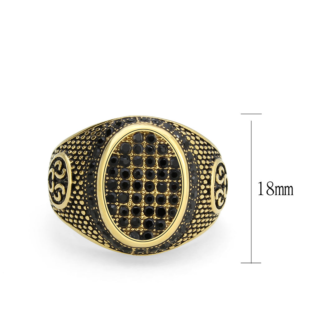 TK3910 - IP Gold(Ion Plating) Stainless Steel Ring with AAA Grade CZ in Jet-1
