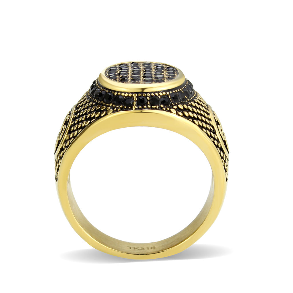 TK3910 - IP Gold(Ion Plating) Stainless Steel Ring with AAA Grade CZ in Jet-2