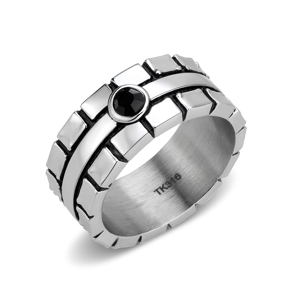 TK3911 - High polished (no plating) Stainless Steel Ring with Top Grade Crystal in Jet-0