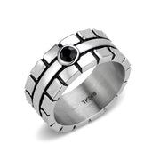 TK3911 - High polished (no plating) Stainless Steel Ring with Top Grade Crystal in Jet-0