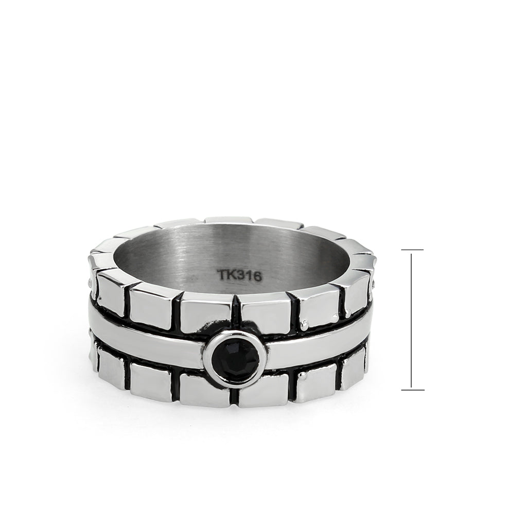 TK3911 - High polished (no plating) Stainless Steel Ring with Top Grade Crystal in Jet-1